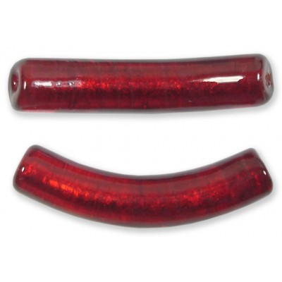 1 Murano Glass Curved Goldfoiled 40mm Macaroni Bead Ruby