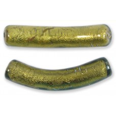 1 Murano Glass Curved Goldfoiled 40mm Macaroni Bead Black Diamond