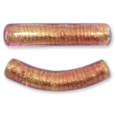 1 Murano Glass Curved Goldfoiled 40mm Macaroni Bead Rosa