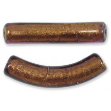 1 Murano Glass Curved Goldfoiled 40mm Macaroni Bead Chocolate Amethyst