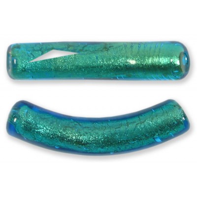 1 Murano Glass Curved Goldfoiled 40mm Macaroni Bead Kingfisher
