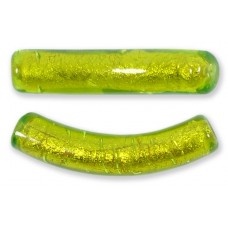 1 Murano Glass Curved Goldfoiled 40mm Macaroni Bead Light Erba (Lime) Green 