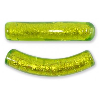 1 Murano Glass Curved Goldfoiled 40mm Macaroni Bead Light Erba (Lime) Green 