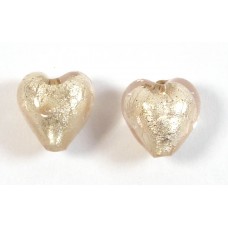 2 Murano Glass Light Pink with White Goldfoil 10mm Heart Beads