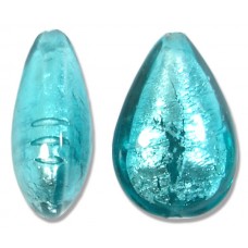 1 Murano Glass Verde Marino Silver Foiled 20mm Pear Drop