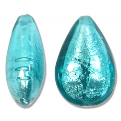 1 Murano Glass Verde Marino Silver Foiled 20mm Pear Drop