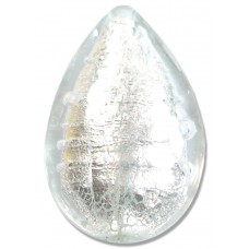 1 Murano Glass Clear Silver Foiled 28mm Pear Drop