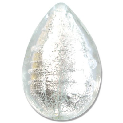 1 Murano Glass Clear Silver Foiled 28mm Pear Drop