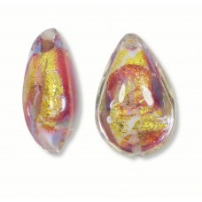 1 Murano 24kt Gold Foil Ruby Periwinkle Blue 20mm Pear Drop