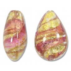 1 Murano 24kt Gold Foil Rose and Ruby 20mm Pear Drop