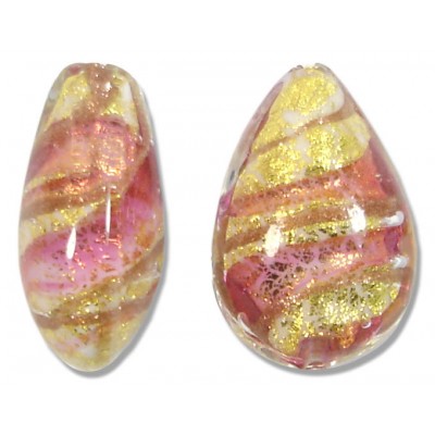 1 Murano 24kt Gold Foil Rose and Ruby 20mm Pear Drop