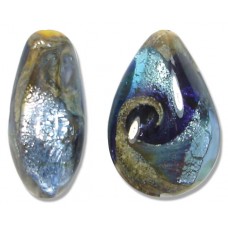 1 Murano Glass Tornado White Goldfoiled 20mm Pear Drop