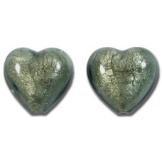 2 Murano Glass Gunmetal Grey White Goldfoil 14mm Hearts