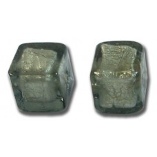 2 Murano Glass Gunmetal Grey White Goldfoil 8mm Cube Beads