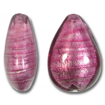 1 Murano Glass Rose White Gold Foiled 20mm Pear Drop