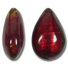 1 Murano Glass Dark Ruby Gold Foiled 20mm Pear Drop