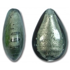 1 Murano Glass Gunmetal White Gold Foiled 20mm Pear Drop