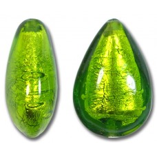 1 Murano Glass Erba Green Silver Foiled 20mm  Pear Drop