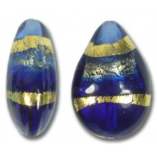 1 Murano Glass Sapphire Gold Foiled Band 20mm Pear Drop