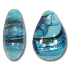 1 Murano Glass White Gold Foiled Turquoise Swish 20mm Pear Drop