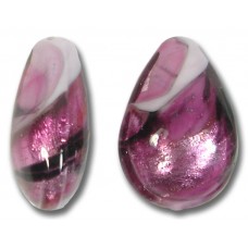 1 Murano Glass White Gold Foiled Rose Swish 20mm Pear Drop