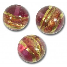 1 Murano Glass Ruby Gold Foiled Band 12mm Round Bead