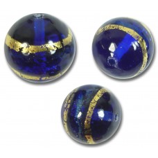 1 Murano Glass Sapphire Gold Foiled Band 12mm Round Bead