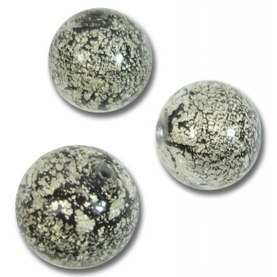 1 Murano Glass Crackle White Gold Foiled Black 12mm Round Bead
