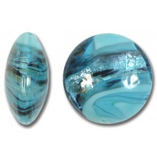 1 Murano Glass White Gold Foiled Turquoise Swish 20mm Lentil