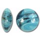 1 Murano Glass White Gold Foiled Turquoise Swish 20mm Lentil
