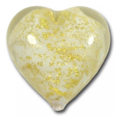 1  Murano Glass Crackle Goldfoil White 18mm Heart