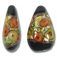 1 Murano Glass Amore Black Goldfoil & Aventurine 21mm Drop
