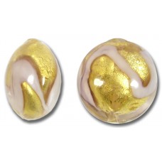 1 Murano Glass Pink Gold Foil 18mm Lentil Bead