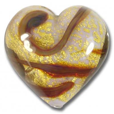 1 Murano Glass Rococo Rose Gold Foiled 32mm Heart Bead