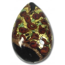 1 Murano Glass Amore Black & Red Goldfoil & Aventurine 34mm Peardrop