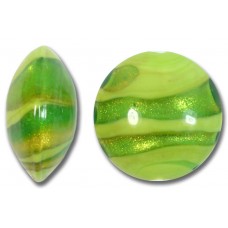 1 Murano Glass Greens Gold Foiled 24mm Lentil Bead 