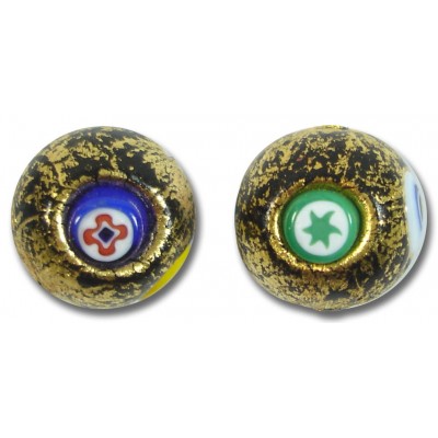 1 Murano Glass Millefiore Gold Foiled 16mm Round Bead