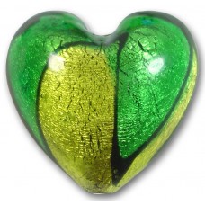 1 Murano Glass Bicolour  Gold Foiled 30mm Heart Bead Emerald & Lime