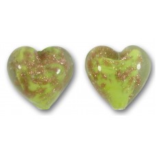 2 Murano Glass Lime Green Sommerso 14mm Heart Beads