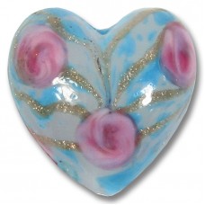 1 Murano Glass Roses Soft Blue Gold Aventurine 20mm Heart