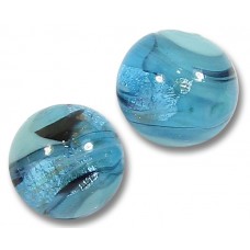 1 Murano Glass White Gold Foiled Turquoise Swish 14mm Round Bead