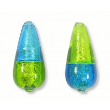 1 Murano Glass Lime and Dark Aqua Bicolour White Gold Foiled 20mm Drop - Choice of Top/ Bottom Colour