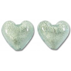 2 Murano Glass Aquamarine White Goldfoil 14mm Hearts