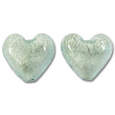2 Murano Glass Aquamarine White Goldfoil 14mm Hearts