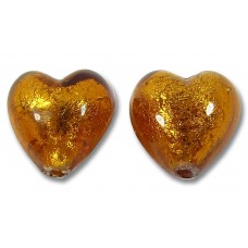 2 Murano Glass Medium Topaz Gold Foiled 10mm Heart Beads