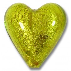 1 Murano Glass Chartreuse Green Gold Foiled 20mm Heart Bead