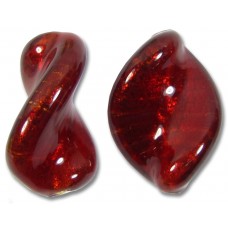 1 Murano Glass Dark Ruby Gold Foiled Elica 20mm Twist Bead
