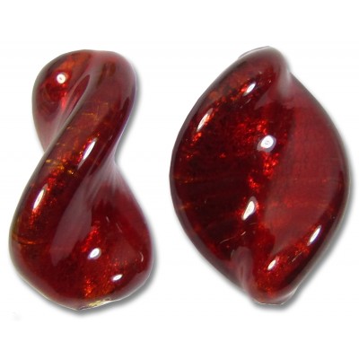 1 Murano Glass Dark Ruby Gold Foiled Elica 20mm Twist Bead