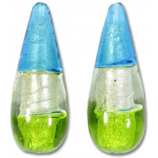 1 Murano Glass Lime Clear and Dark Aqua Tricolour White Gold Foiled 28mm Drop