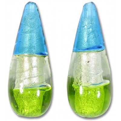 1 Murano Glass Lime Clear and Dark Aqua Tricolour White Gold Foiled 28mm Drop